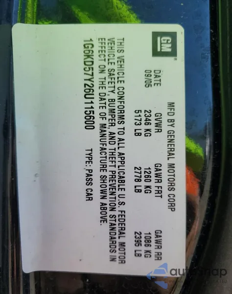 2006 Cadillac Dts z USA, uszkodzony, nr VIN 1G6KD57Y26U115600